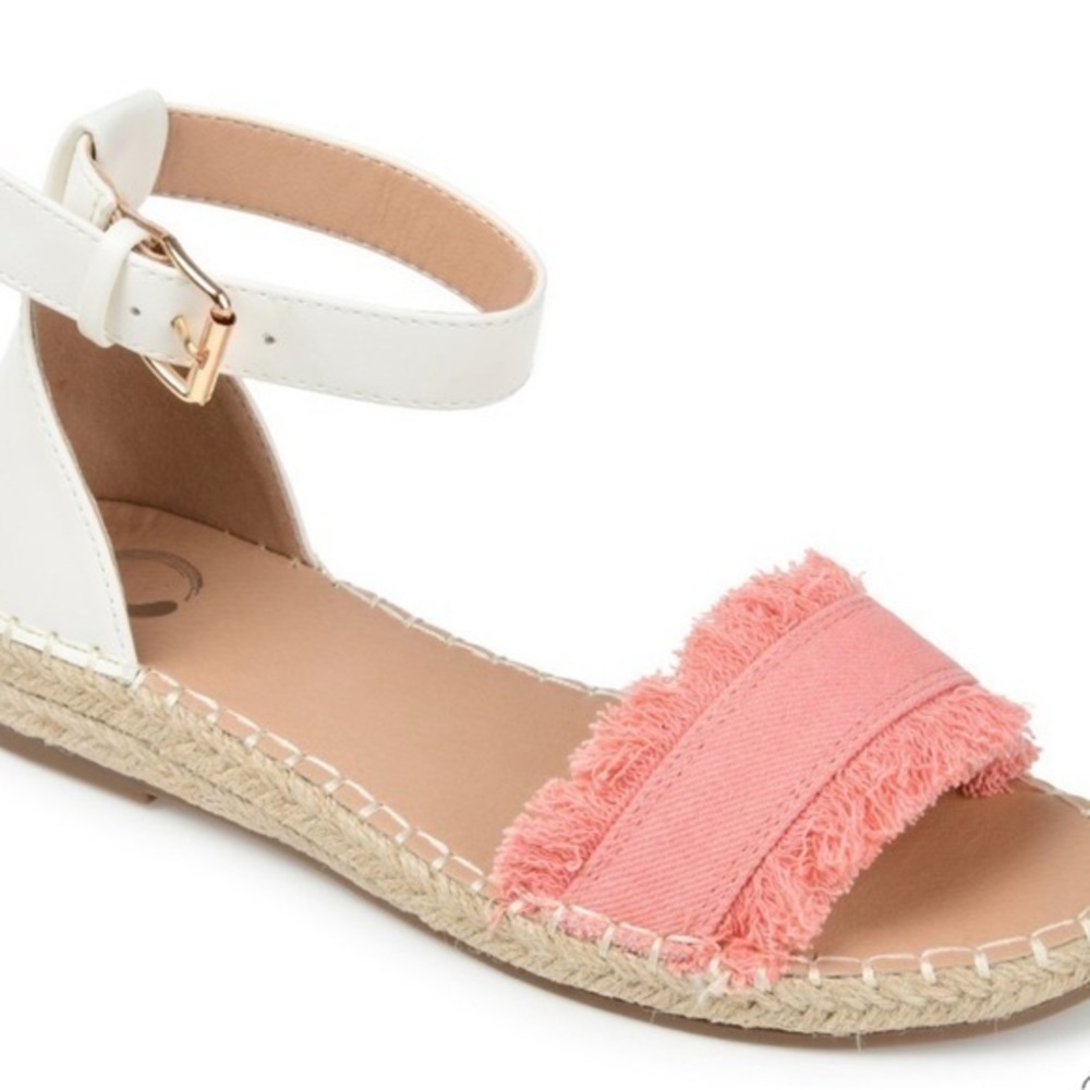 Journee Collection Tristeen Espadrille Sliver Wedge Sandals Pink,Size 6.5 NIB